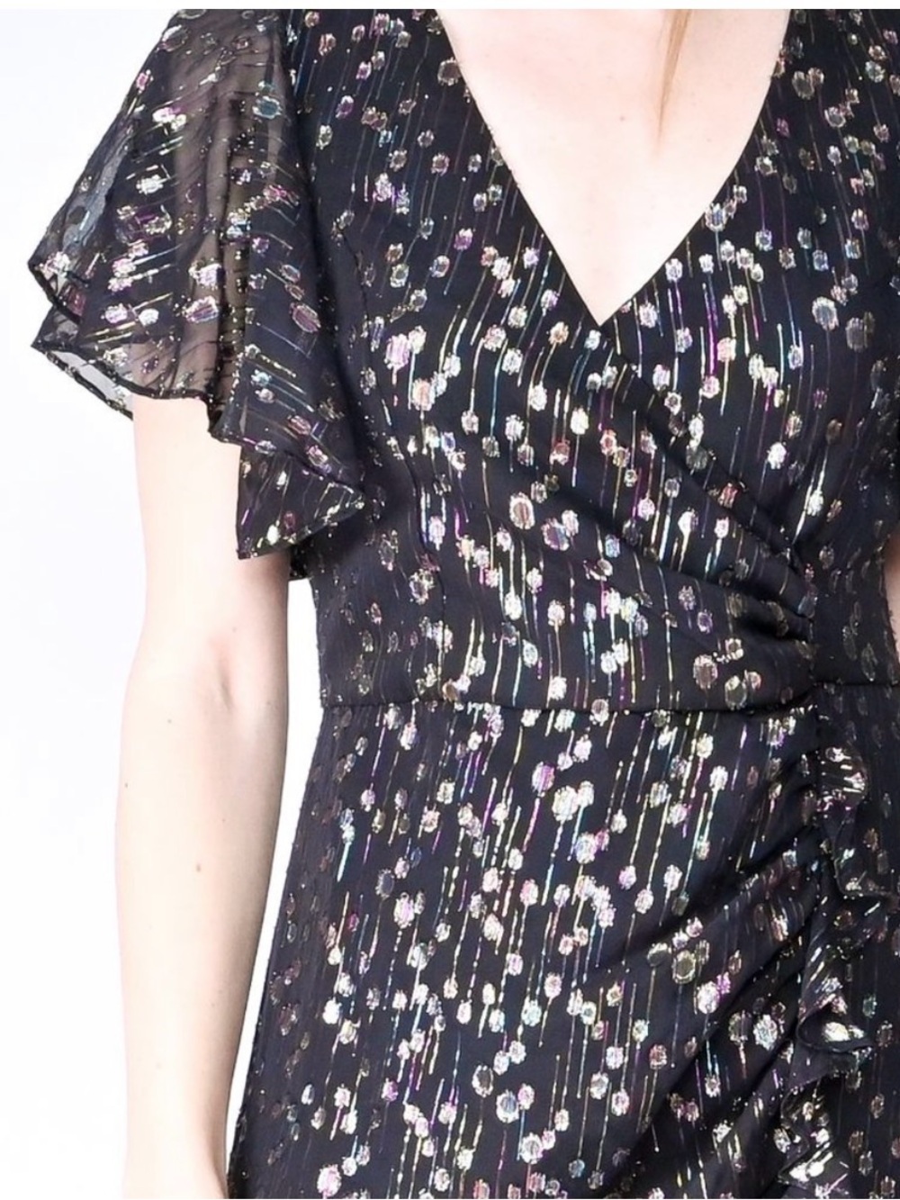 Mestiza Anthropologie Valora Ruffle Midi Dress Black Metallic Rainbow Size 12 - Picture 4 of 12